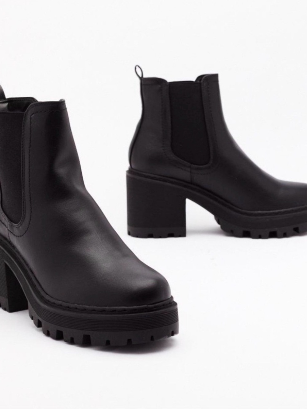 Nasty Gal Black Chunky Lug Chelsea Heeled Boots